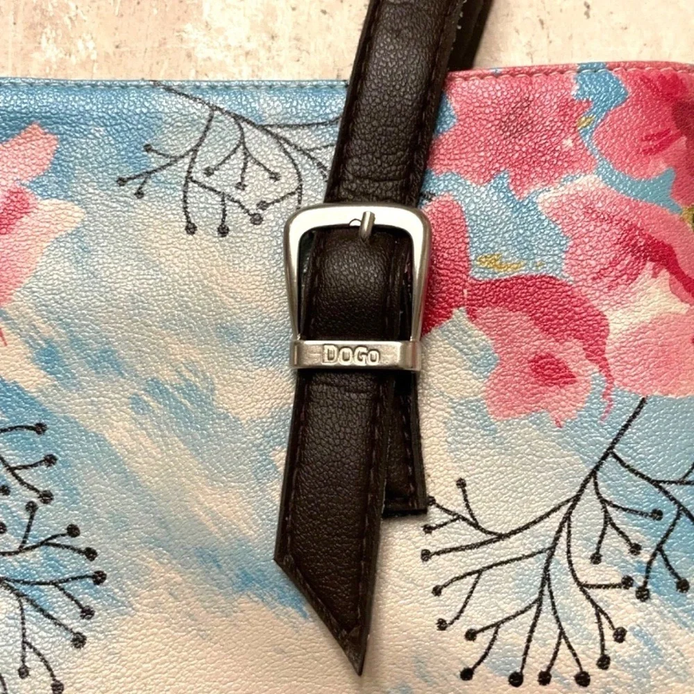 DOGO Vegan Leather Tote Bag; Hummingbird/Cherry‎ Blossoms; long straps